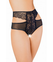 Эротические трусики Erolanta Lingerie Collection с высокой посадкой, с ажурными вырезами черные (46-48)